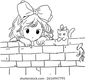 Girl Vector Illustration Line Art 