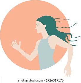 Girl vector illustration running sport, circle, pastel color palette