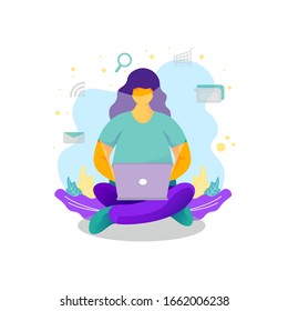 ilustración vectorial de chica con sitio web, concepto de ilustración vectorial plana para web de tienda en línea.