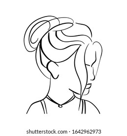Girl vector one line beautiful. Figure one line isolated object on a white background. Vector for print and design cards, invitation