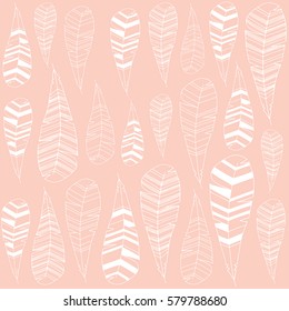 Girl vector pattern. Feathers seamless background in blush pink.
