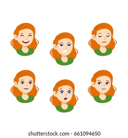girl vector set, emotions, eps 8 no transparency