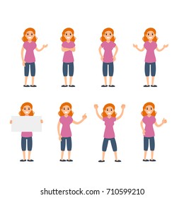 Girl vector set, sign and gestures