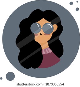 girl vector stickers with glasses and with long hair and glasses, on the background of geometric objects