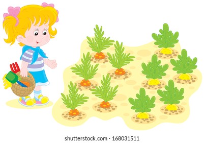 Girl in a vegetable garden