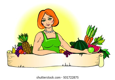 Girl and vegetables
