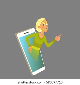 The girl is very evil. She swears using a video call on your smartphoneVector illustration of a flat .