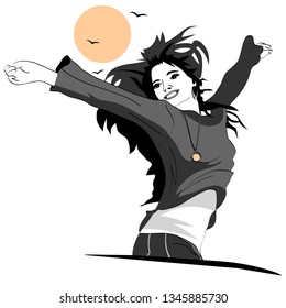 The girl is very happy and joyful