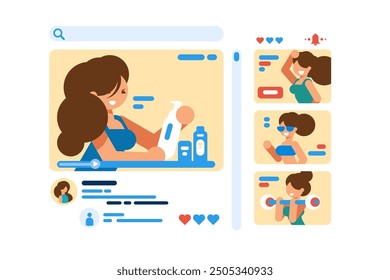 Girl Video Blogger Social Media Illustration. Vector illustration of a girl creating and sharing content online.