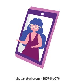 girl in video call smartphone isolated white background vector illustration