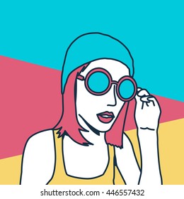 Girl vintage hippy style. Pop art fashion.