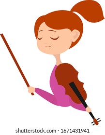 Girl with violin, illustration, vector on white background.