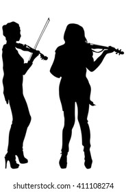 Girl with violin on a white background