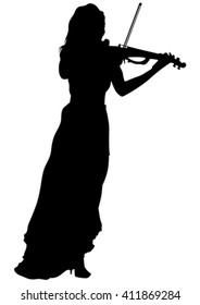 Girl with violin on a white background