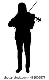 girl with violin on a white background