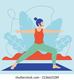 girl in virabhadra pose concept vector illustration in flat style