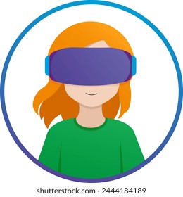 Girl with virtual reality glasses. Minimalistic avatar character in circle. Simple vector isolated illustration without background.