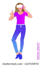 Girl in virtual reality glasses on a white background. Vector illustration in modern flat style.
