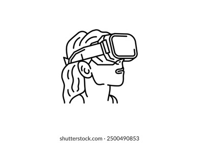 girl with virtual reality icon design template isolated on white background. line style. drawn line art doodle girl in a helmet virtual reality glasses, controllers VR , play virtual games