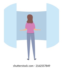 Girl Virtual Tour Icon Cartoon Vector. Online Walk. House Agency