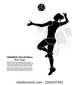 Girl volleyball player serving the ball. Vector silhouette illustration