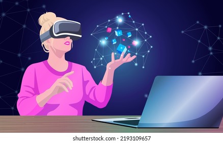 Girl Vr Glasses Creating Drawing Wireframe Stock Vector (Royalty Free ...