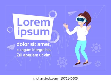Girl In Vr Glasses Over Background With Copy Space Modern Virtual Reality Technology Concept