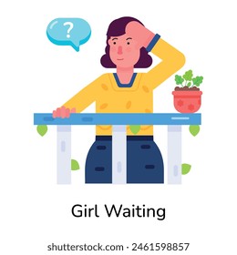 Girl waiting for someone, flat style icon 