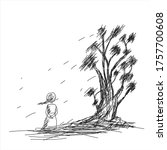 
The girl is waiting under the tree
