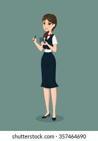 Girl in waitress uniform,Vector character.