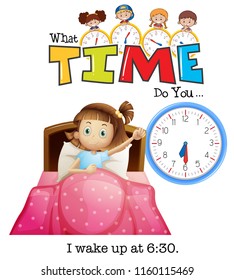A girl wake up at 6:30 illustration