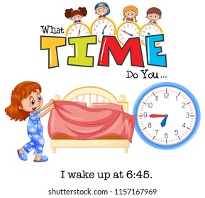 A girl wake up at 6:45 illustration