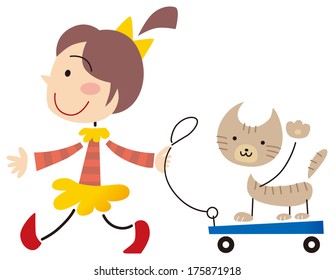 Girl to walk with cat