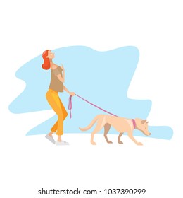 Girl, Walk, Dog, Character, 