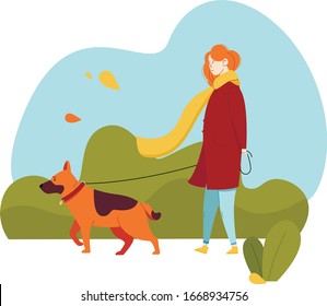 Girl walk with dog in the park Vector