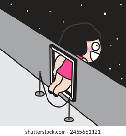 Girl Walk Into Her Own Imagine And Fantacy Painting In Museum Concept Card Character illustration