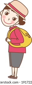 A girl walking with a backpack.