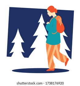 Mädchen gehen mit Rucksack. Vector-Abbildung. EPS 10.