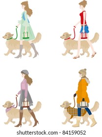 Girl walking with dog