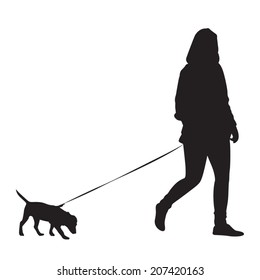 Girl walking with dog - Silhouette