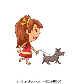 Girl walking dog, vector illustration