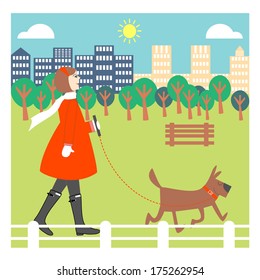 Girl Walking Her Dog in Central Park