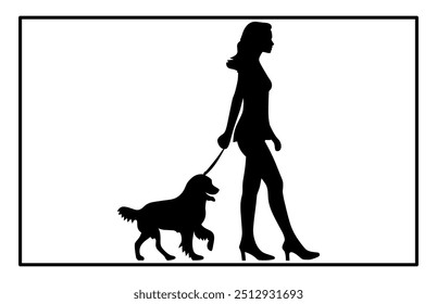 Girl Walking Her Dog Silhouette, Girl with a pet, Female character and a dog
