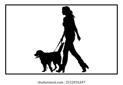 Chica caminando su silueta de perro, chica con una mascota, personaje femenino y un perro