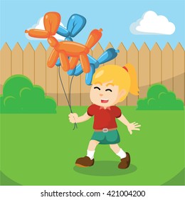 girl walking with holding balloon