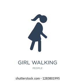 girl walking icon vector on white background, girl walking trendy filled icons from People collection, girl walking vector illustration