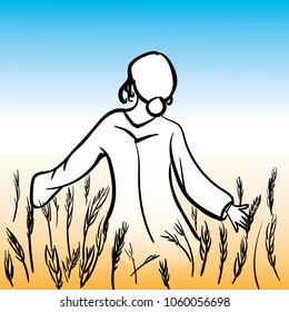 Girl walking at the meadow