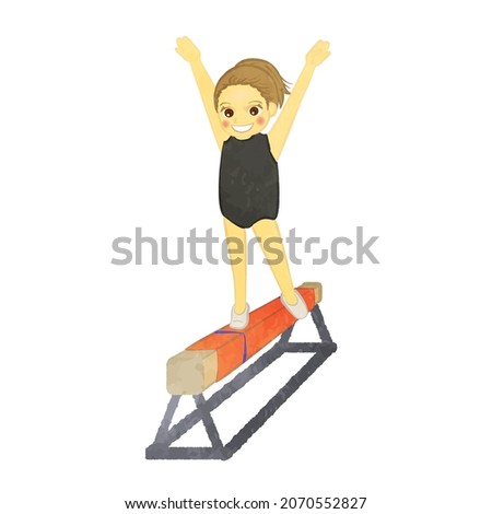 A girl walking on the balance beam of Jimnastic