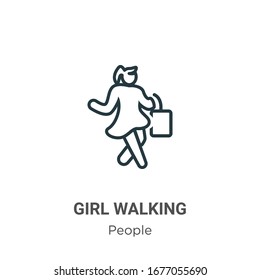 Girl walking outline vector icon. Thin line black girl walking icon, flat vector simple element illustration from editable people concept isolated stroke on white background