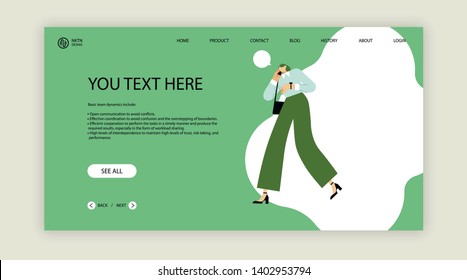Girl walking and talking on smartphone. Cartoon characters isolated on background